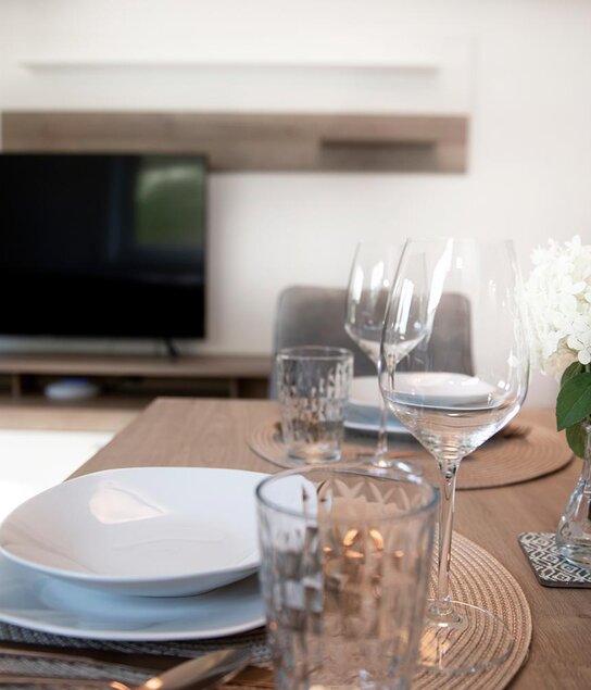 kleines-Auszeit-Apartment_Wohnbereich_TV_Blumen